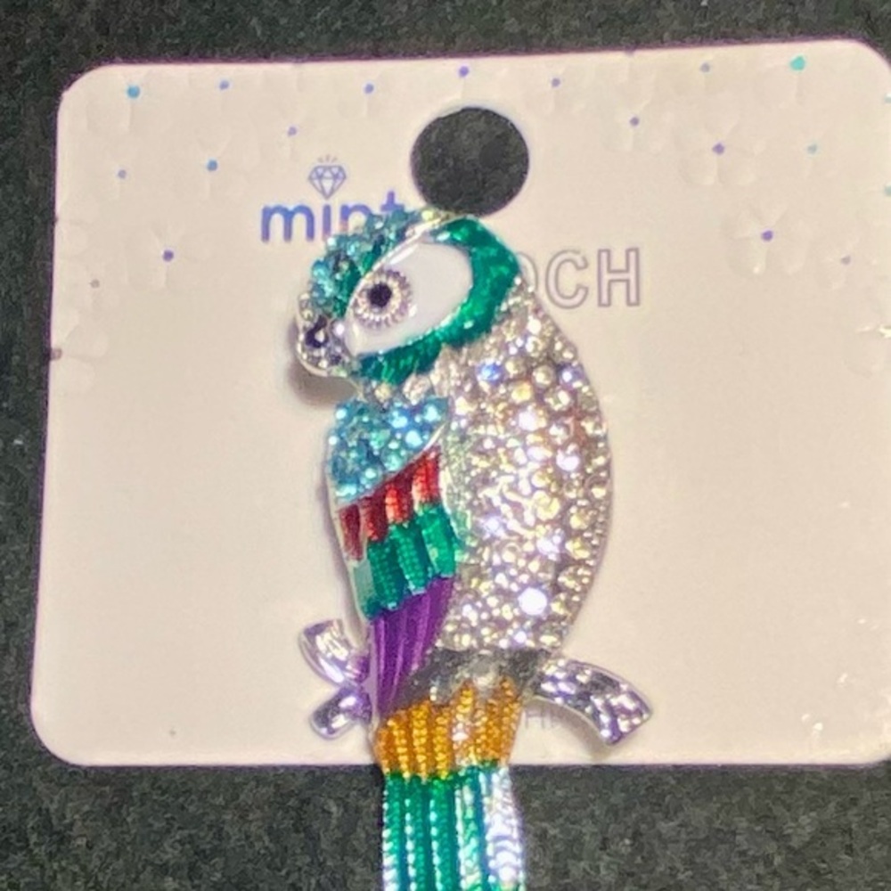Mint Vibrant Parrot Brooch with Crystals